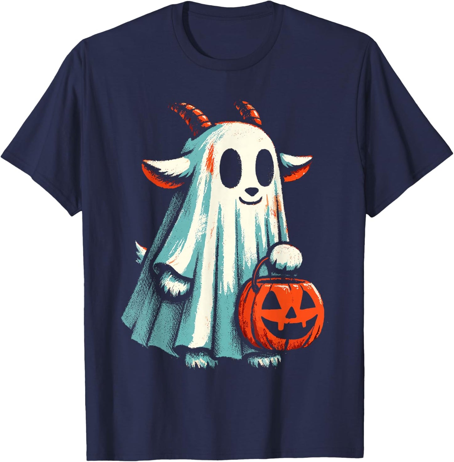 Goat Ghost Funny Halloween T-Shirt - T-Shirt | Navy