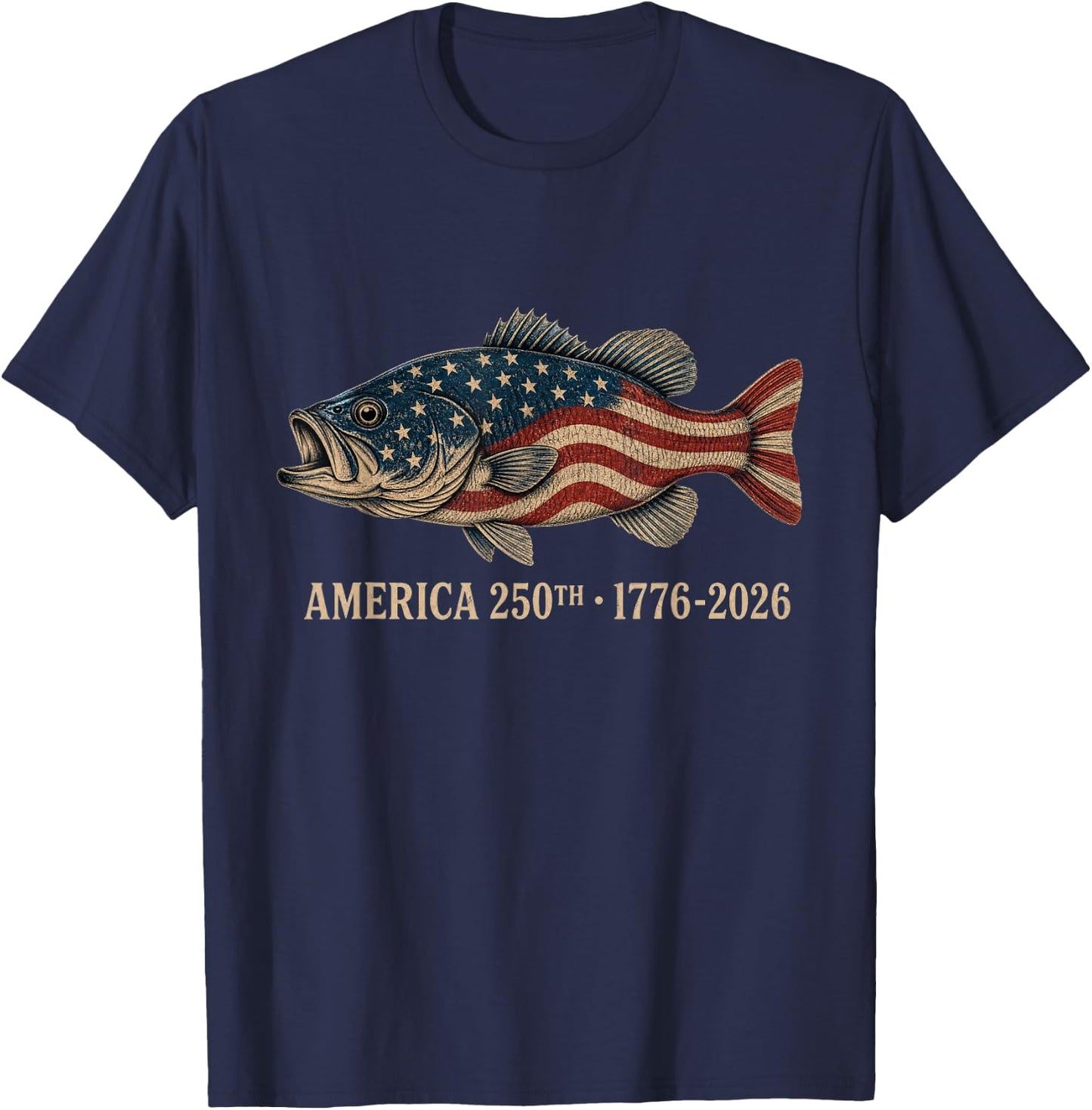 250 Years 1776-2026 Bass Fishing 250th Anniversary 4th July T-Shirt - T-Shirt | Navy