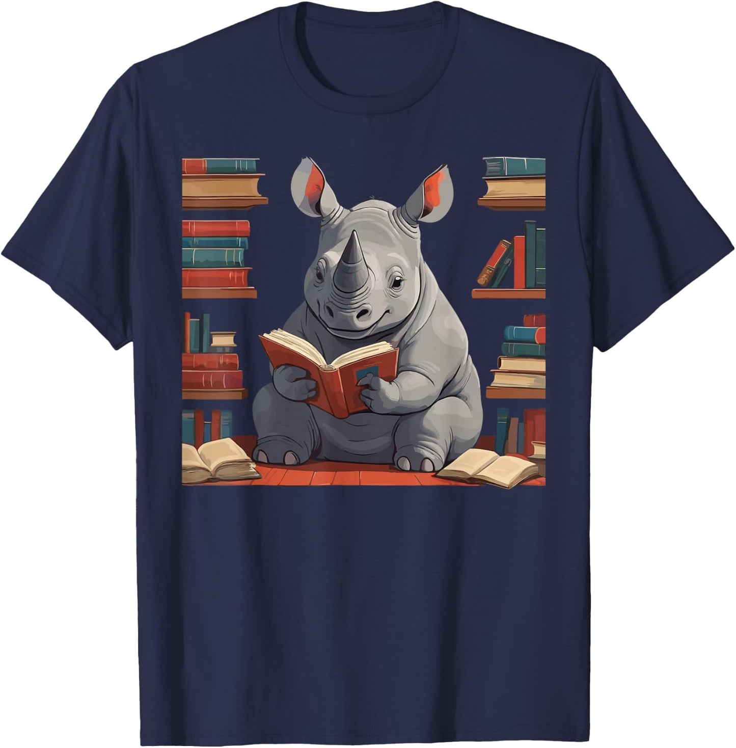 Rhinoceros is reading a Book, Reading Rhinoceros T-Shirt - T-Shirt | Navy