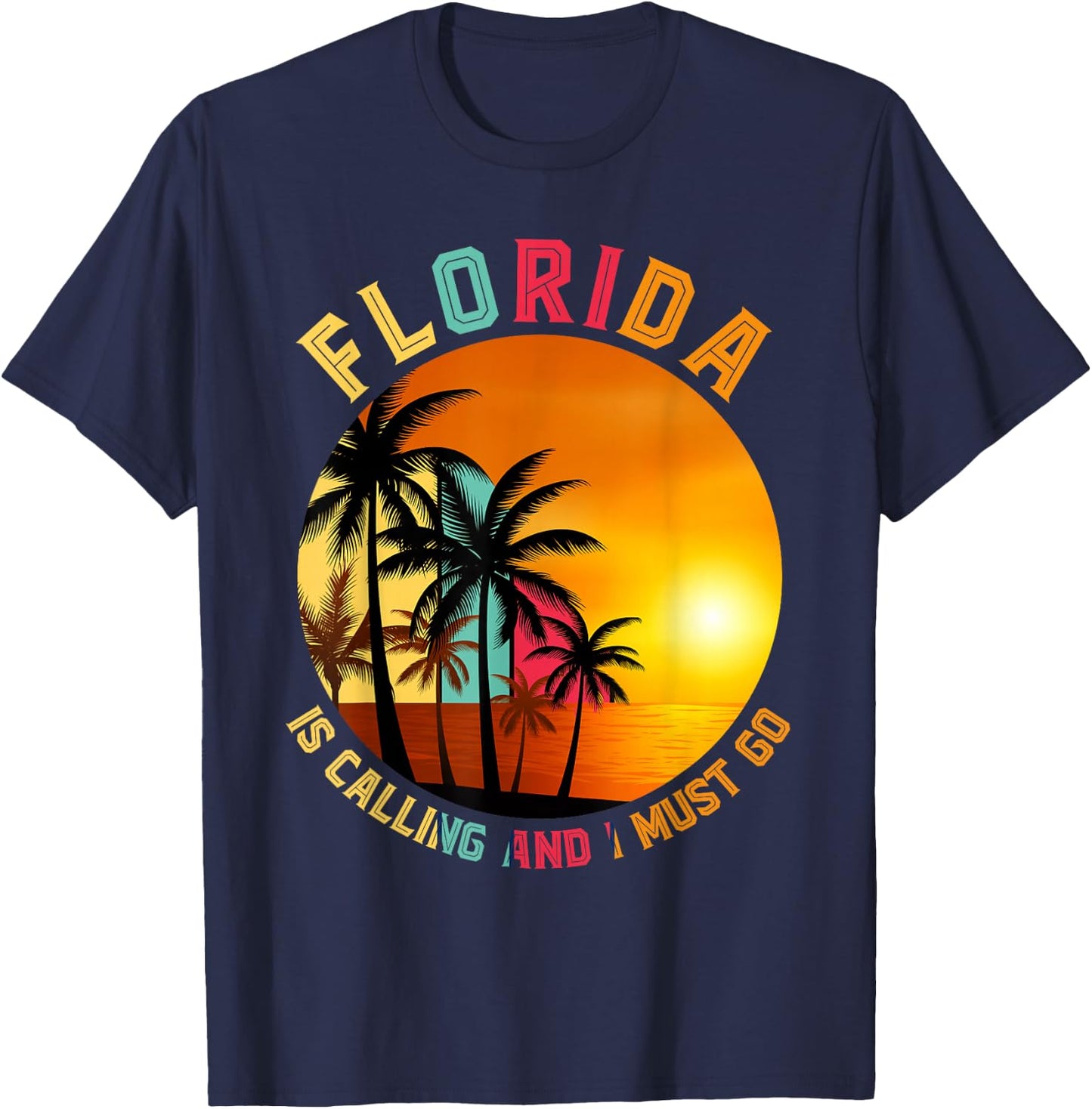 Miami Beach Vacationer Palm Trees Summer Holiday Funny Florida T-Shirt - T-Shirt | Navy