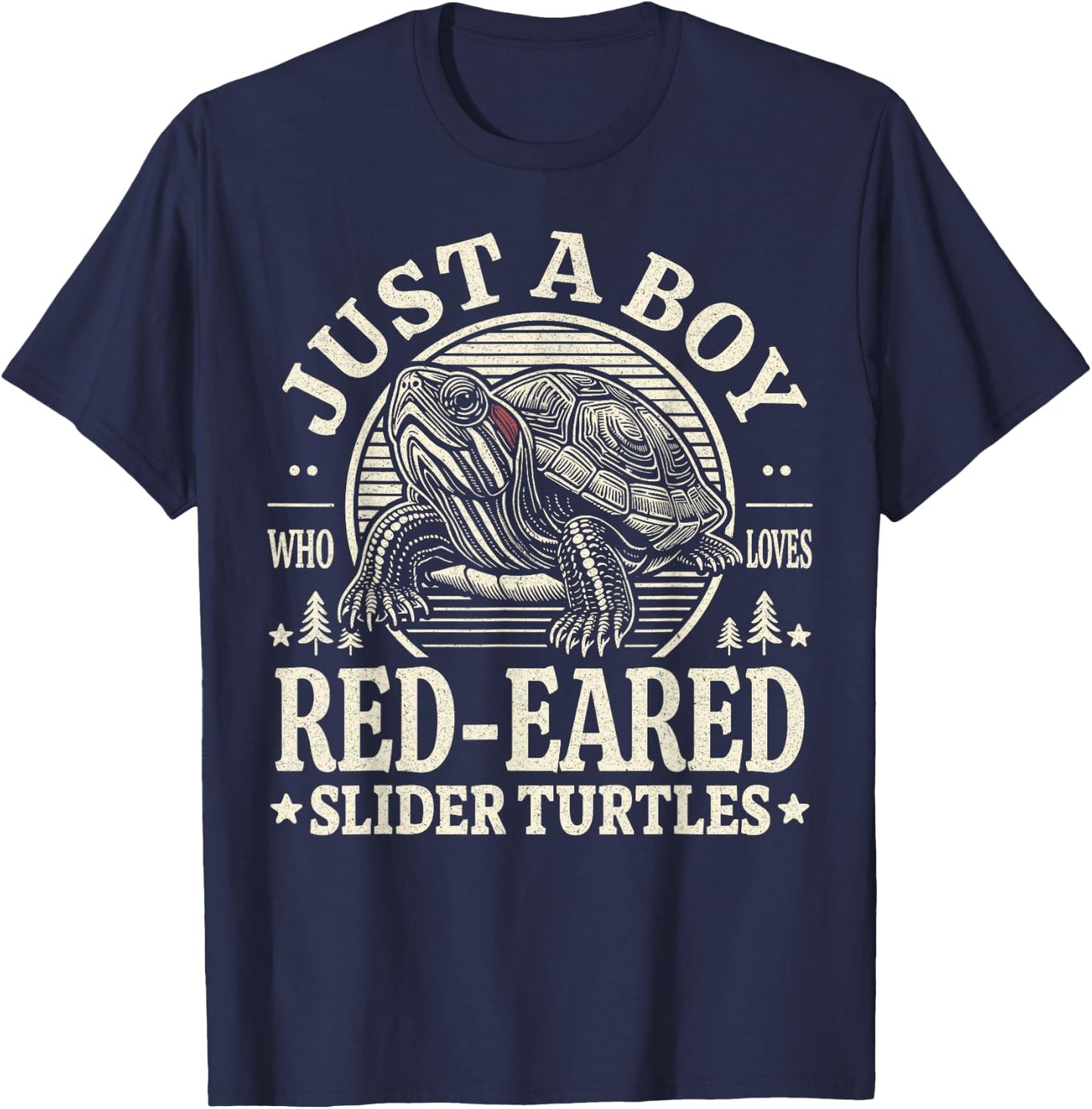 Just a Boy Who Loves Red-Eared Slider Turtles Reptile Retro T-Shirt - T-Shirt | Navy