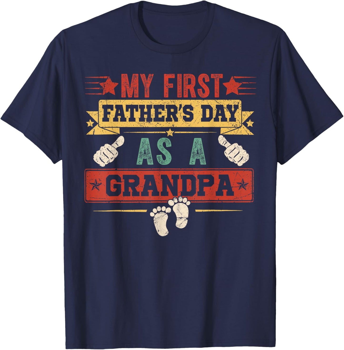 Vintage First Fathers Day As A Grandpa Men Papa T-Shirt - T-Shirt | Navy