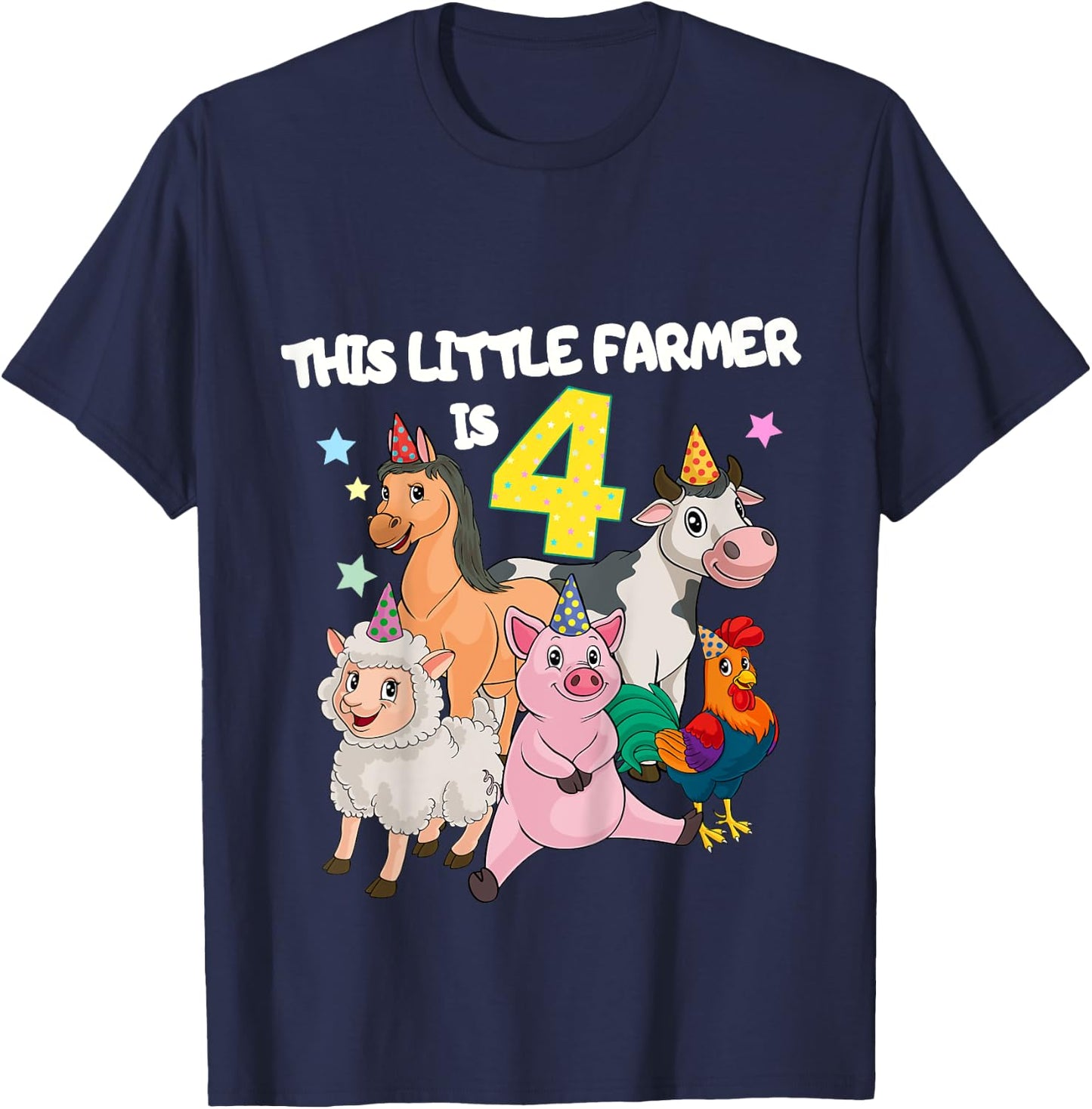 Kids Farm 4 Year Old Birthday Outfit Boy Tractor 4th Birthday T-Shirt - T-Shirt | Navy
