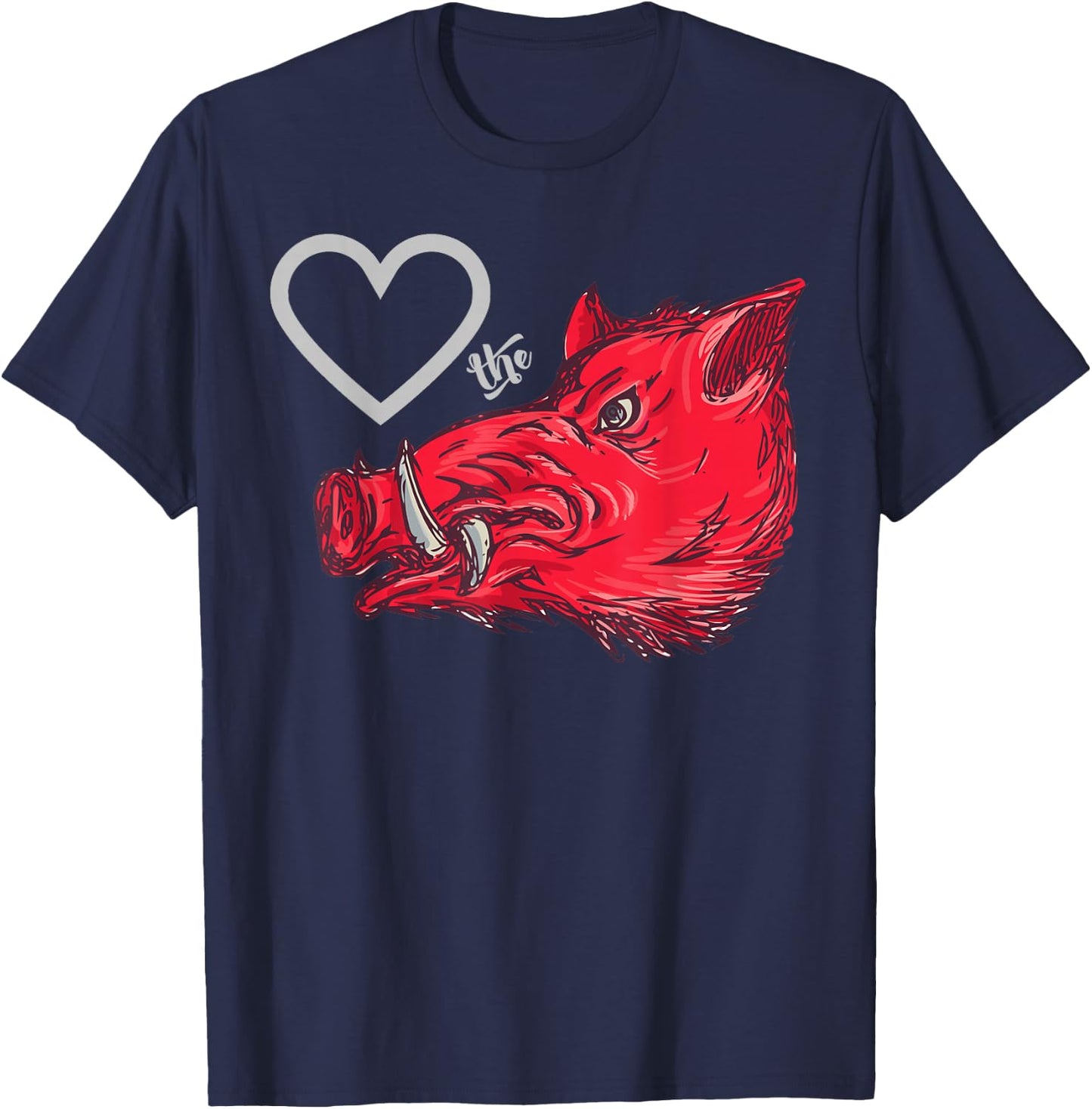 Heart The Boar Graphic Novelty Love The Razorback Design T-Shirt - T-Shirt | Navy