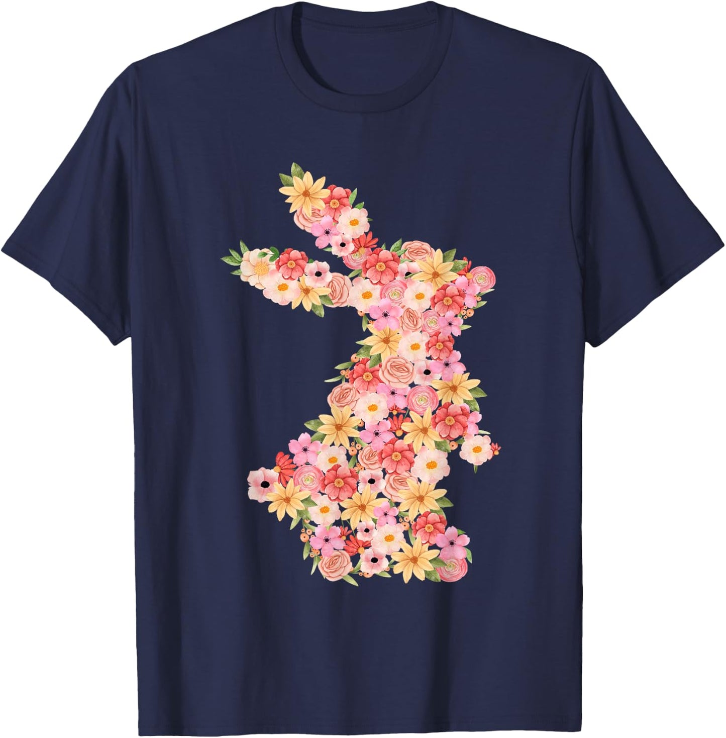 Floral Bunny Rabbit Spring Watercolor Easter Day Women Kids T-Shirt - T-Shirt | Navy