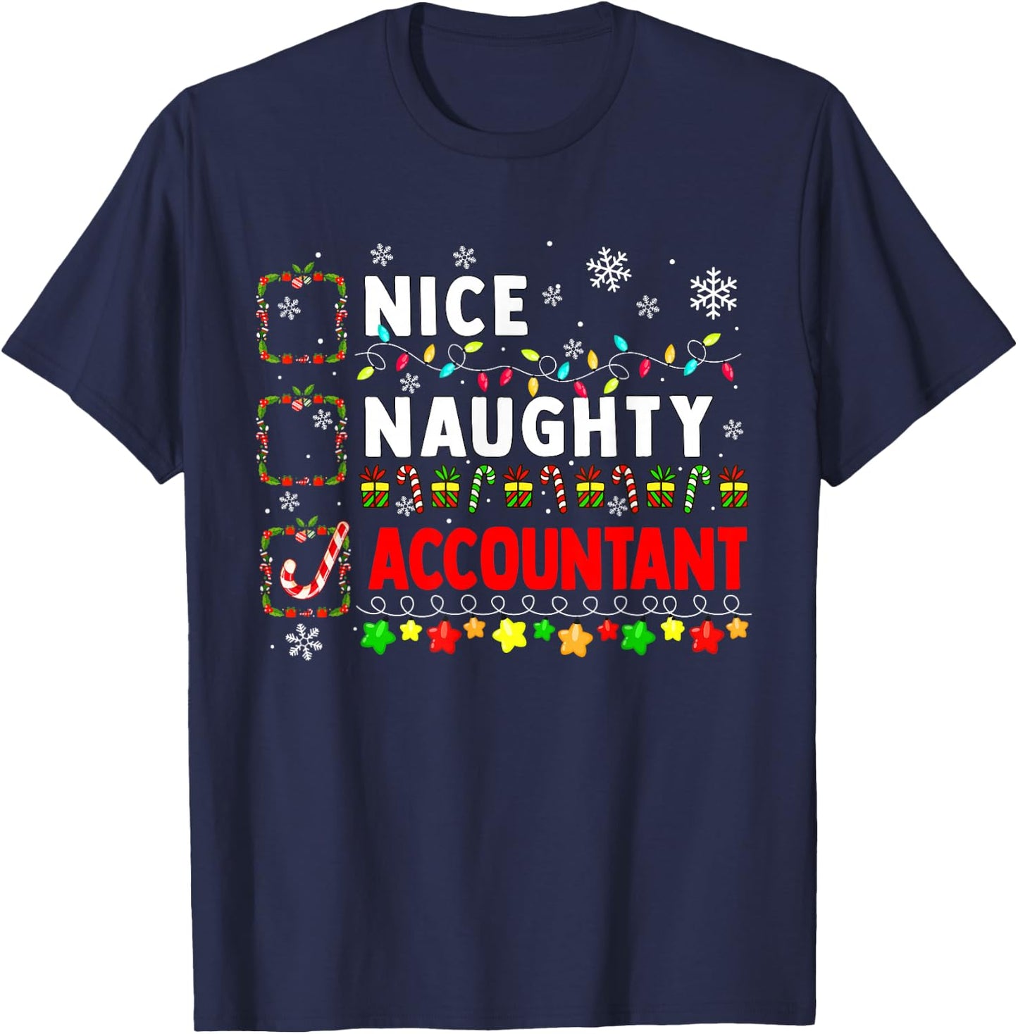 Nice Naughty Accountant Christmas Colorful Matching Job Team T-Shirt - T-Shirt | Navy