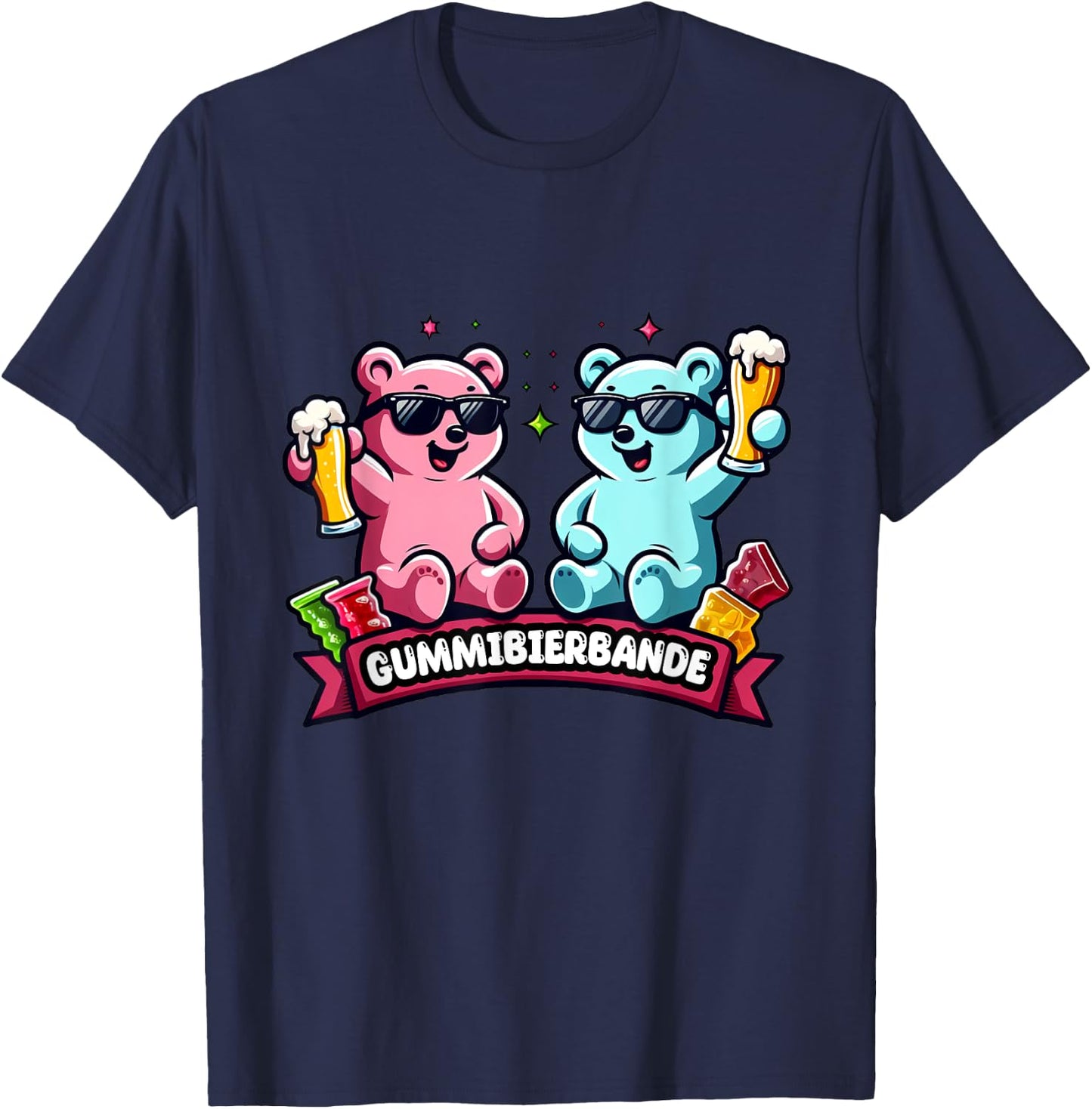 Rubber Beer Bande, Gummy Bears, Malle Party, JGA , black T-Shirt - T-Shirt | Navy