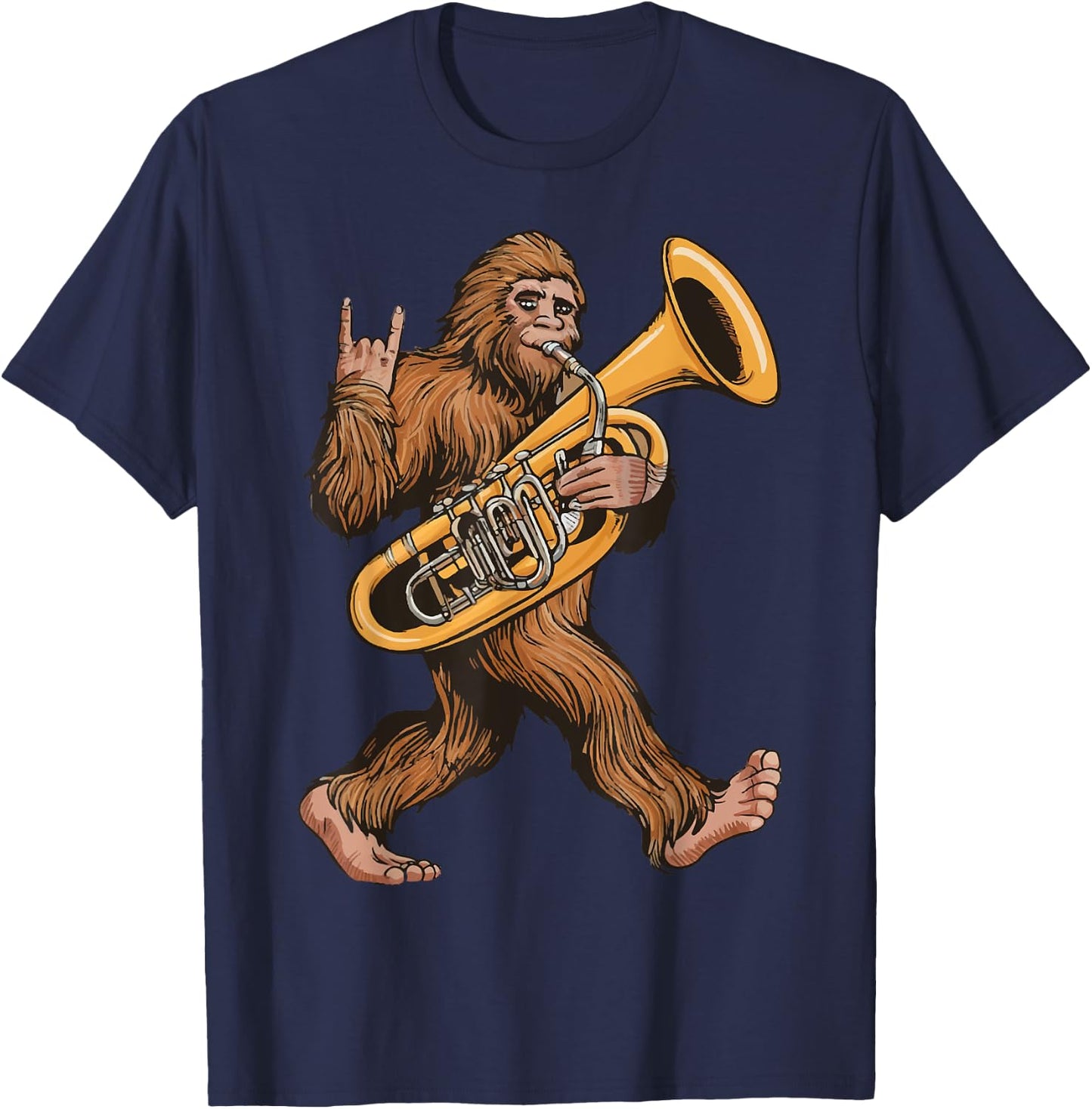 Bigfoot Playing Sousaphone Tuba Brass Musical Instrument T-Shirt - T-Shirt | Navy
