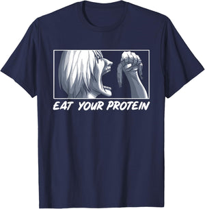Manga Eat Your Protein Anime Fitness , Black, S T-Shirt - T-Shirt | Navy
