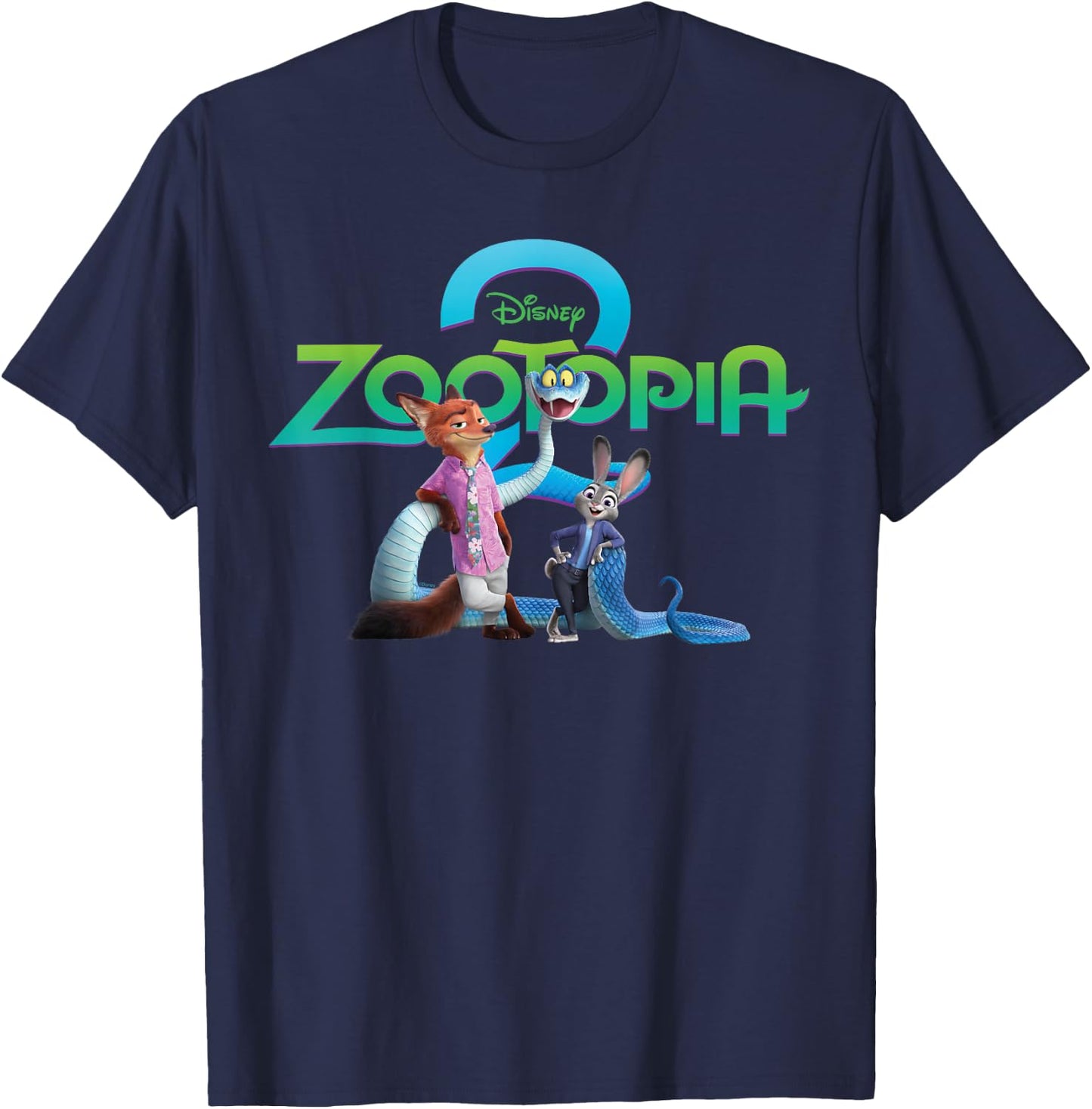 Disney Zootopia 2 Poster Art with Nick Judy Gary & Logo T-Shirt - T-Shirt | Navy