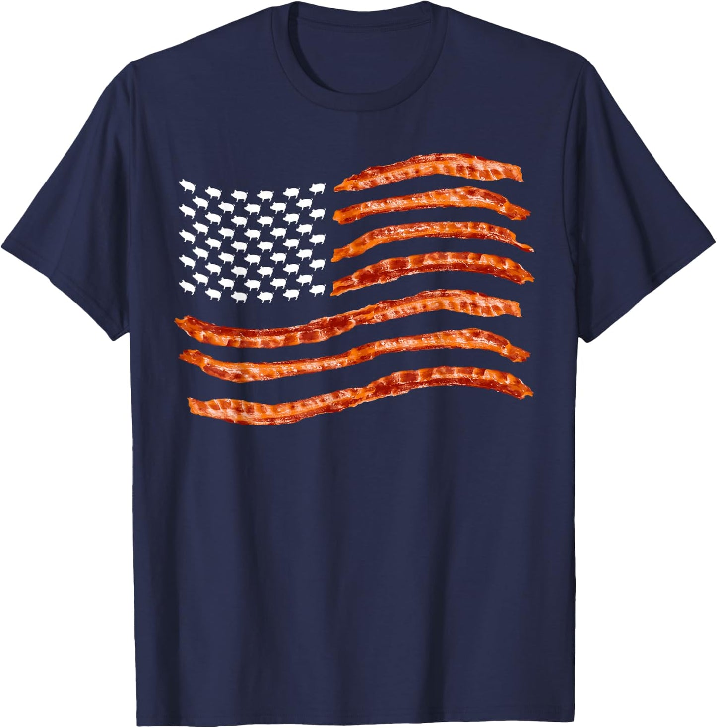 USA Bacon Flag | Cute US Dried Pigs Funny 4th of July Gift T-Shirt - T-Shirt | Navy