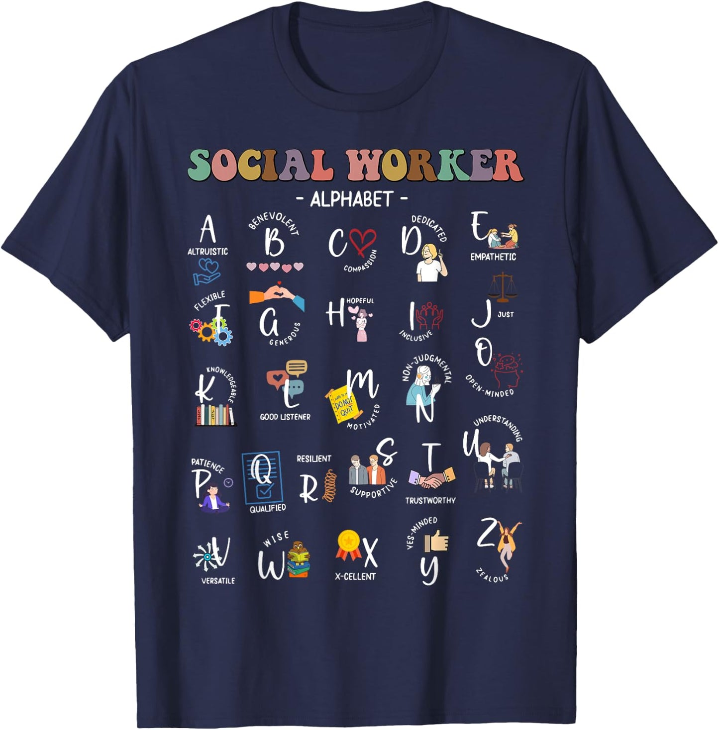 Social Worker Alphabet ABCs Funny Social Work Month T-Shirt - T-Shirt | Navy
