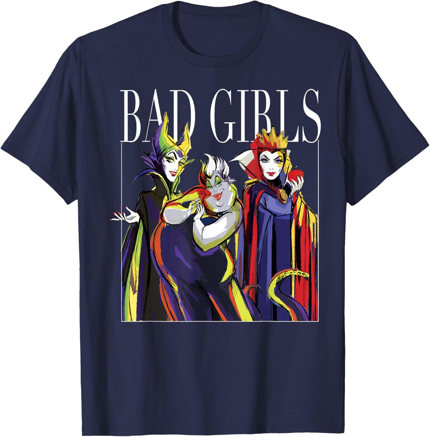 Gruppenfoto der Bösewichte von Disney Villains Bad Girls, gemalt T-Shirt - T-Shirt | Navy