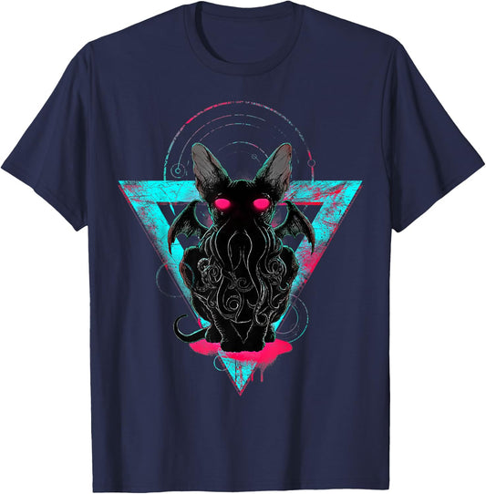 Cathulhu Funny Demon Cat T-Shirt - T-Shirt | Navy