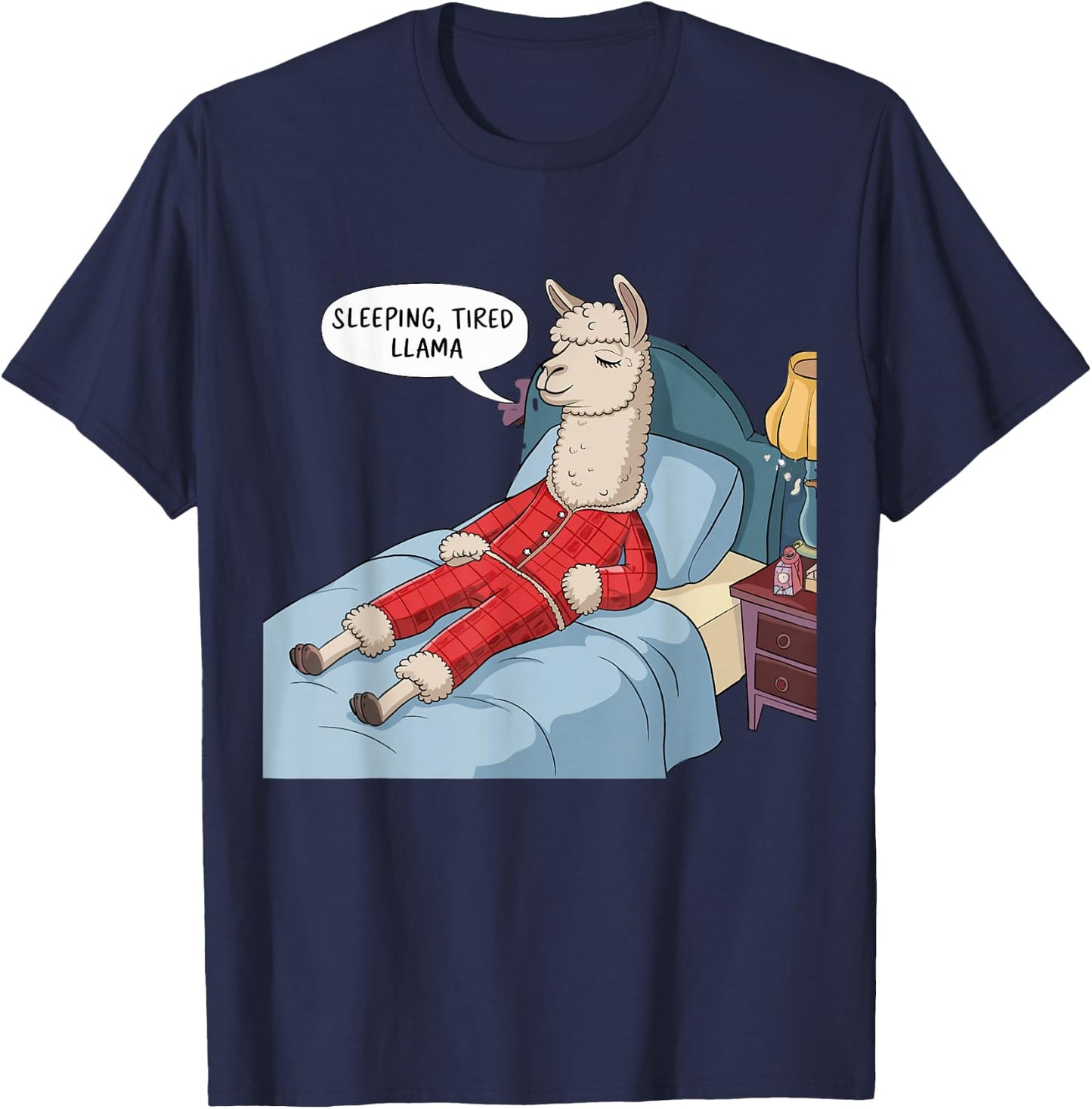 Alpaca Llama with Red Buffalo Plaid Pajamas Girl Boy Llama T-Shirt - T-Shirt | Navy