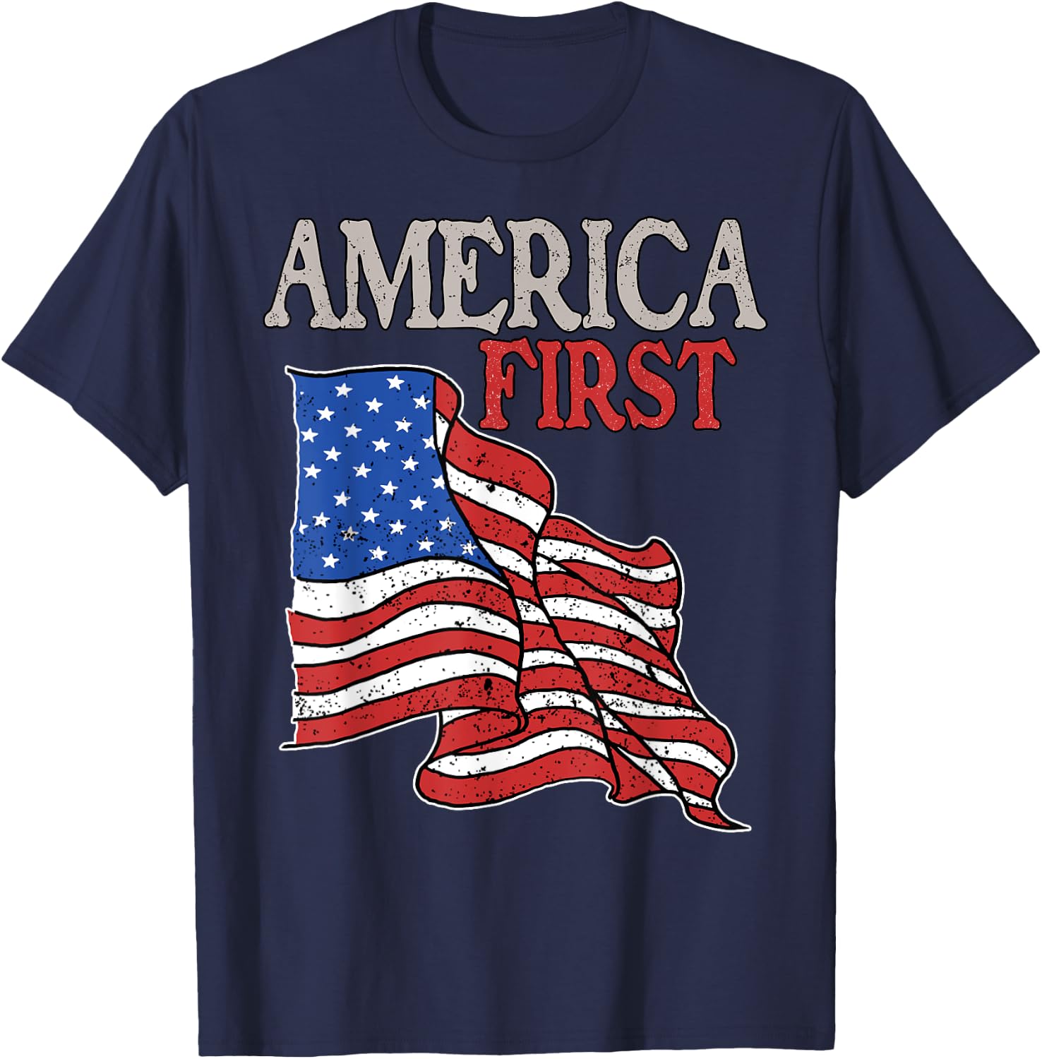 America first USA American patriot flag Memorial Day vintage T-Shirt - T-Shirt | Navy