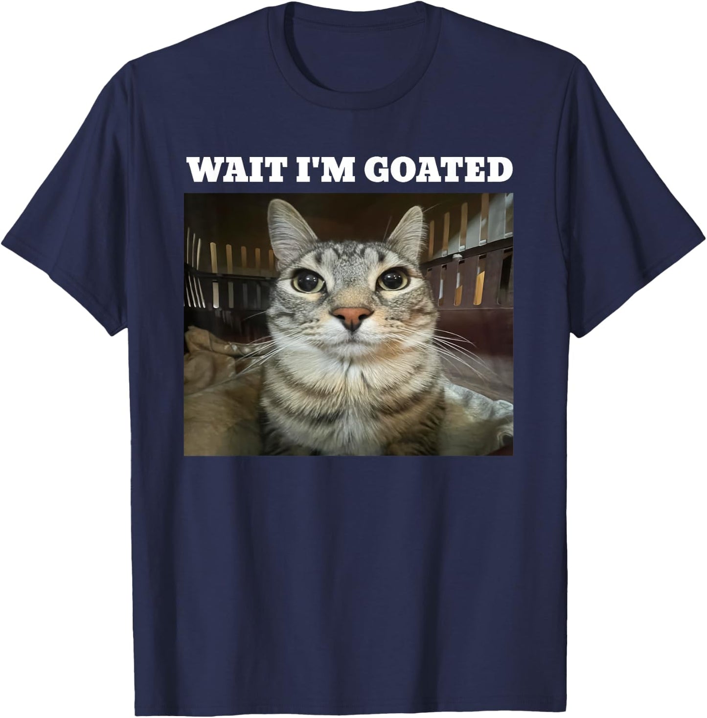 Wait I'm Goated Cat Meme T-Shirt - T-Shirt | Navy