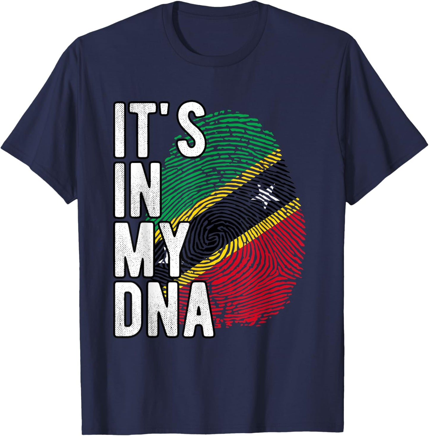 Funny it's in my DNA Saint Kitts and Nevis flag Fingerprint T-Shirt - T-Shirt | Navy