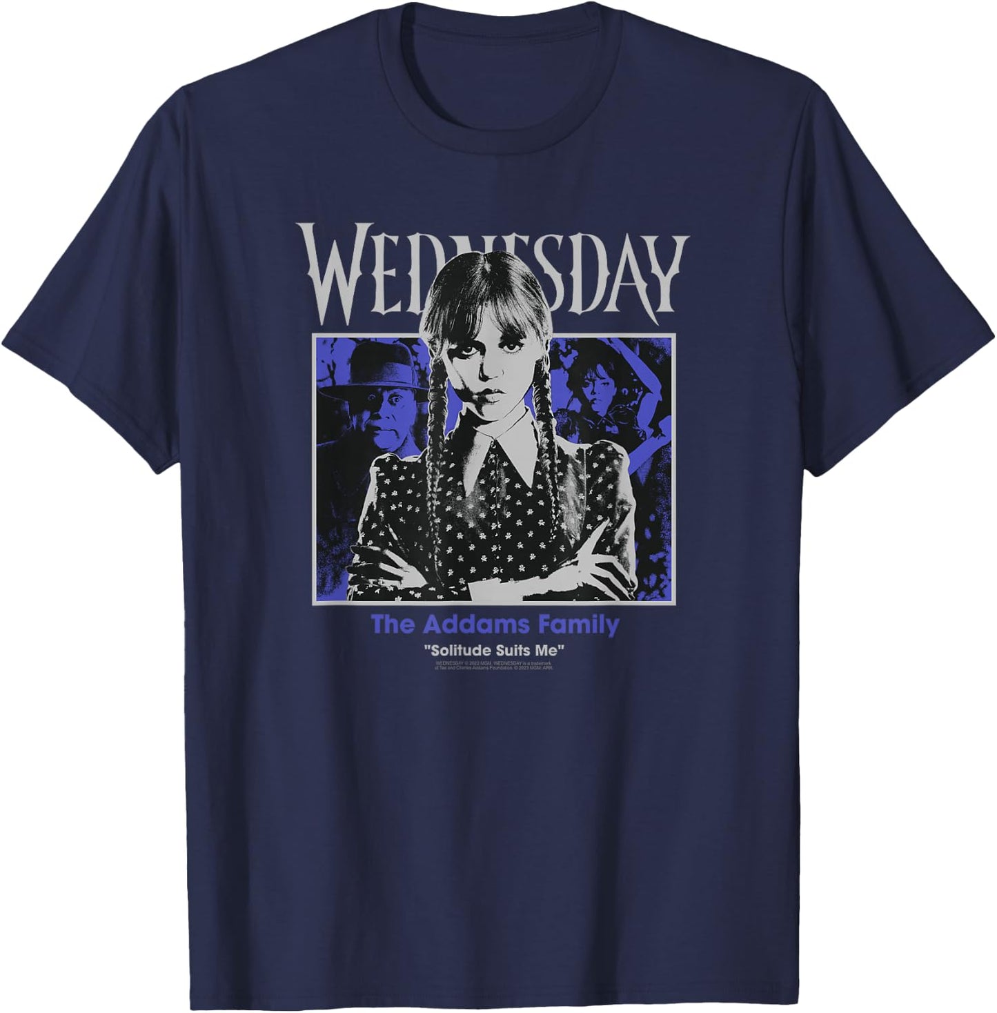 Wednesday The Addams Family Solitude Suits Me Retro Portrait T-Shirt - T-Shirt | Navy