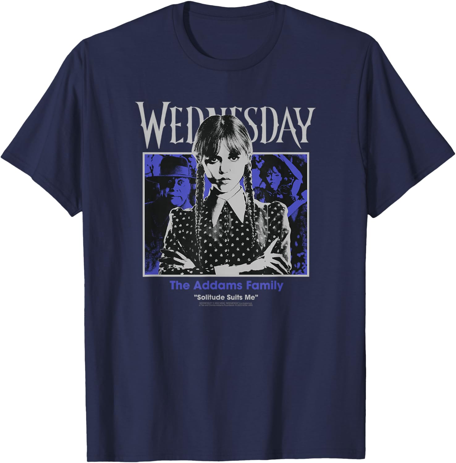 Wednesday The Addams Family Solitude Suits Me Retro Portrait T-Shirt - T-Shirt | Navy