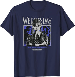 Wednesday The Addams Family Solitude Suits Me Retro Portrait T-Shirt - T-Shirt | Navy