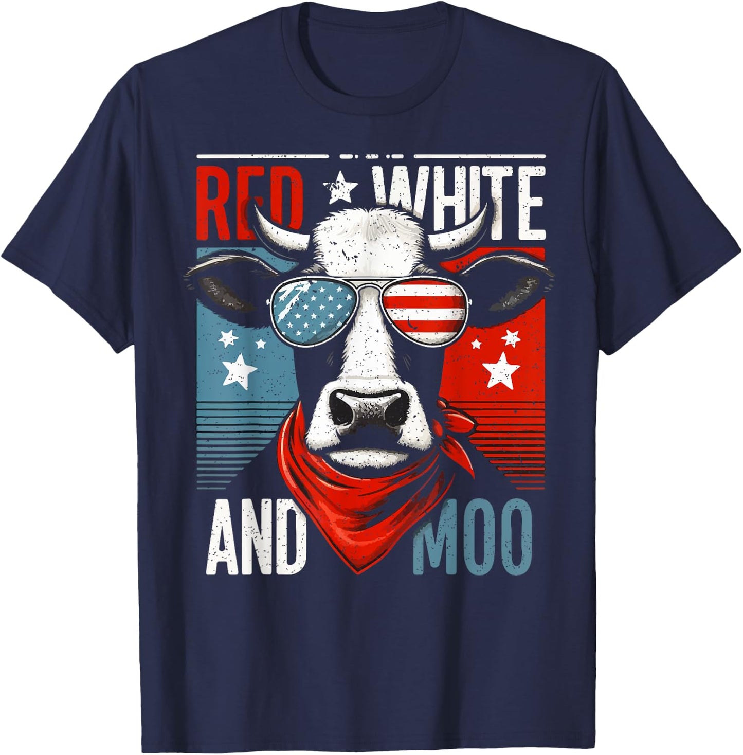 Moorica Highland Cow Red White Blue 4th Of July Patriotic T-Shirt - T-Shirt | Navy