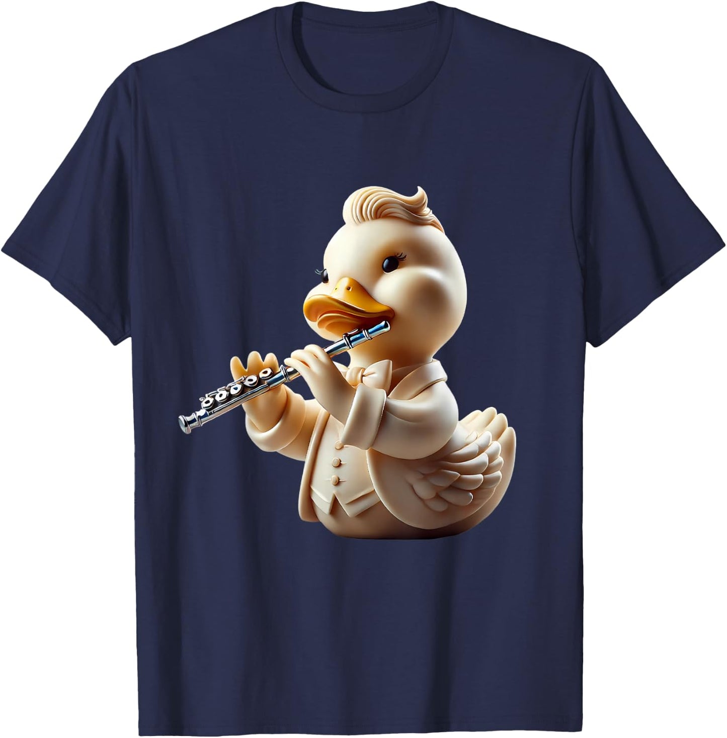 Rubber Duck Playing Flute Player Ducky Duckie T-Shirt - T-Shirt | Navy