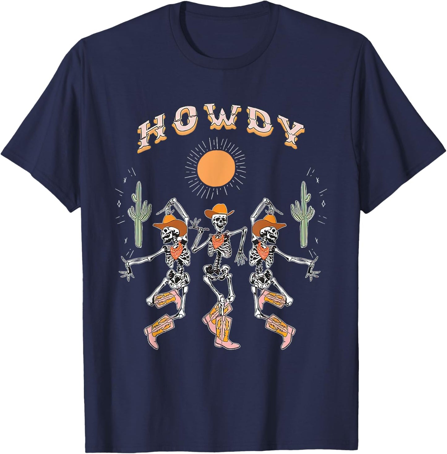 Howdy Cowboy Skeleton Dancing Country Western Halloween T-Shirt - T-Shirt | Navy