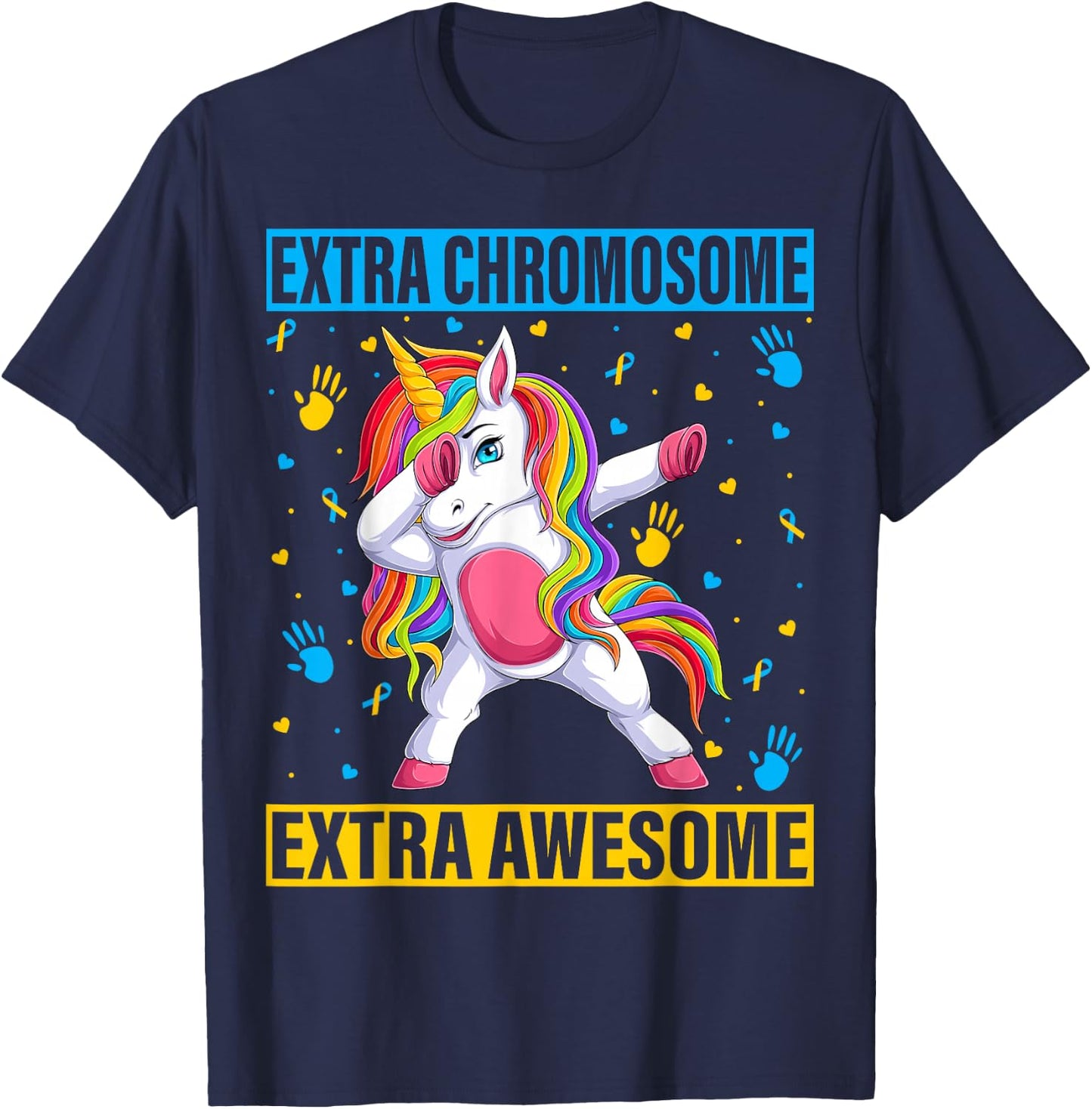 Unicorn Down Syndrome Awareness Awesome Extra Chromosome T-Shirt - T-Shirt | Navy