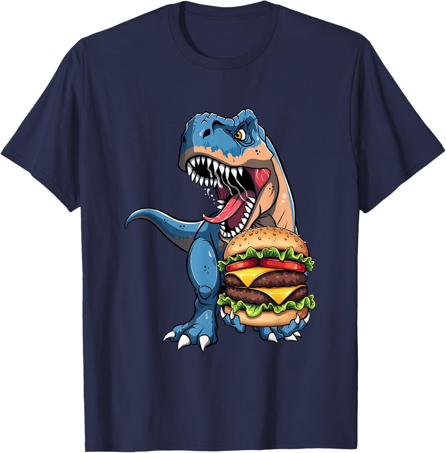 T Rex Dinosaur Cheeseburger Hamburger Kids Men Women T-Shirt - T-Shirt | Navy