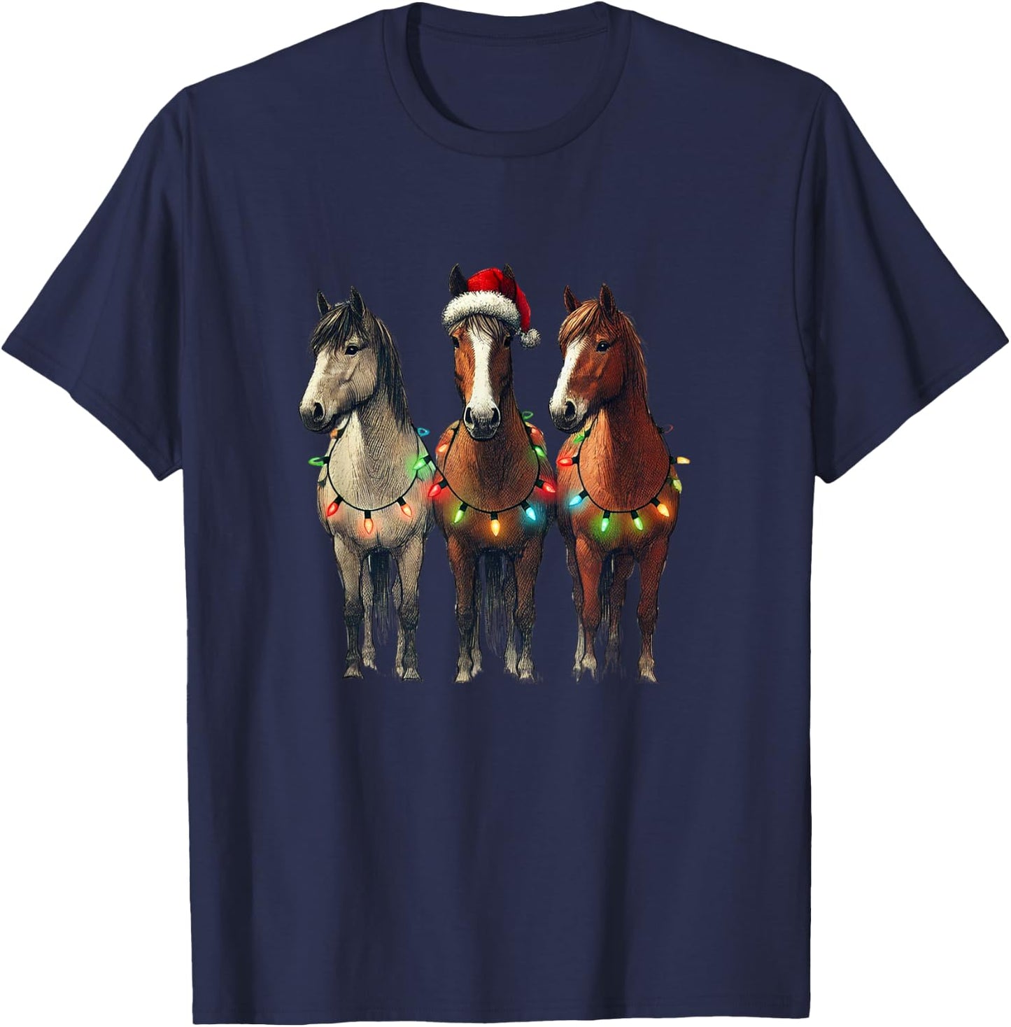 Christmas Horses Winter Pony Riding , black T-Shirt - T-Shirt | Navy