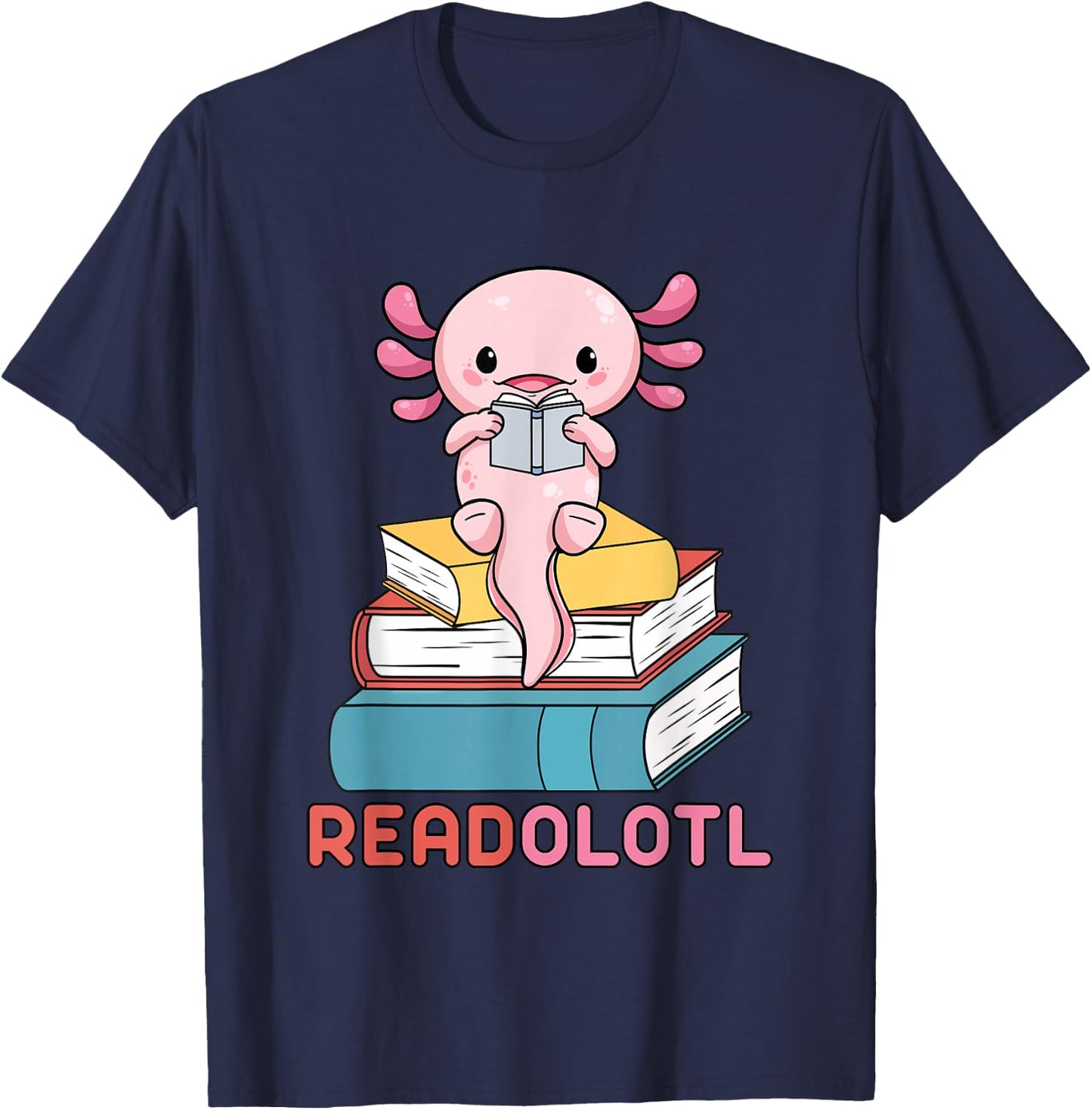Readolotl Cute Read Axolotl Book Lover Librarian Bookworm T-Shirt - T-Shirt | Navy