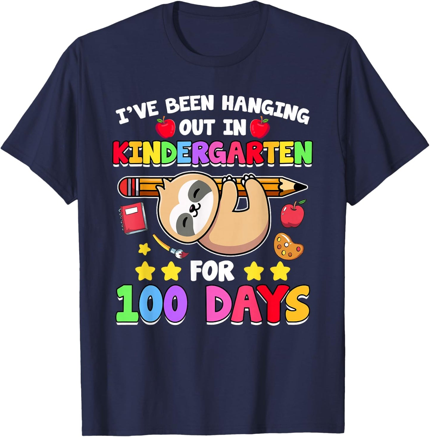 100th Day of School Sloth Shirt Kindergarten 100 Days School T-Shirt - T-Shirt | Navy