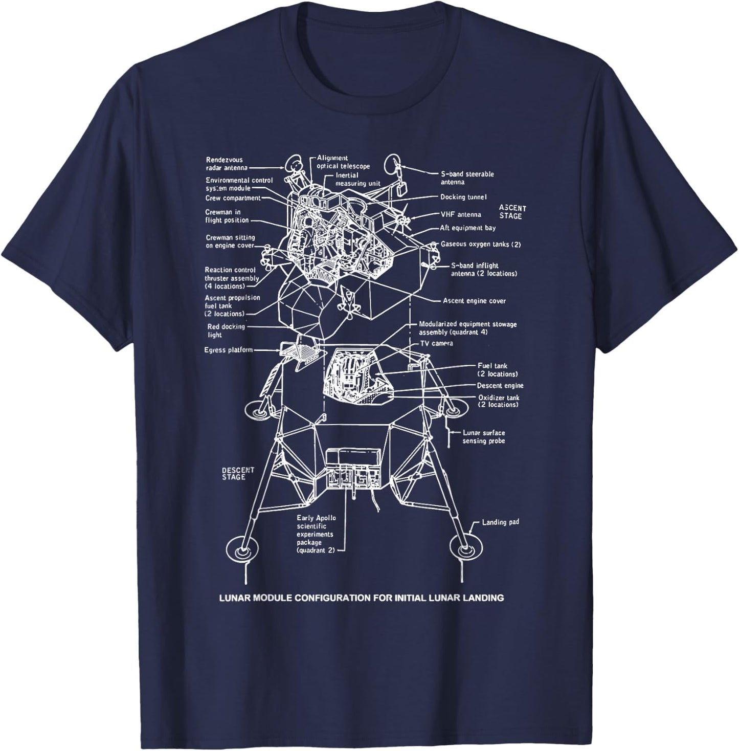 Lunar Module Retro Space Diagram Landing Chart Blueprint Fun T-Shirt - T-Shirt | Navy