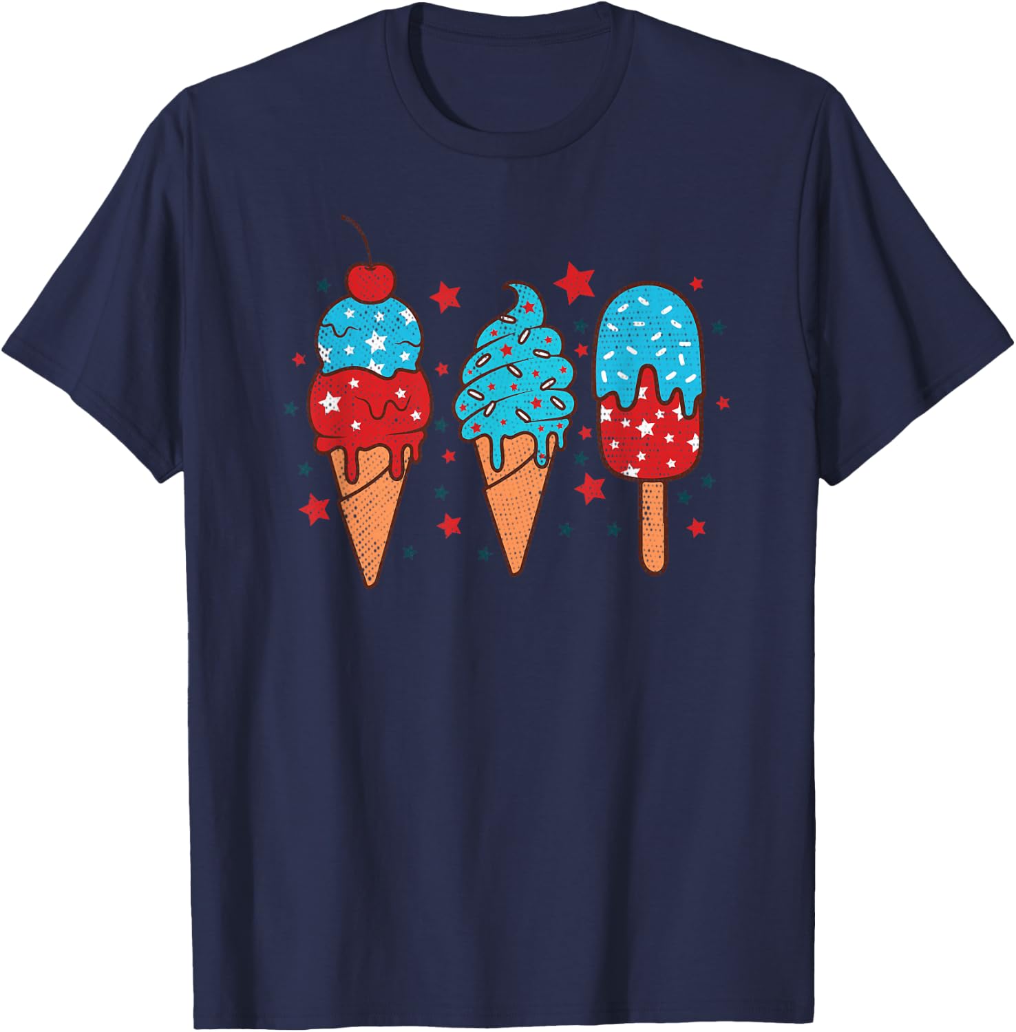 Blue Red White Ice Cream American Flag 4th of July Summer T-Shirt - T-Shirt | Navy