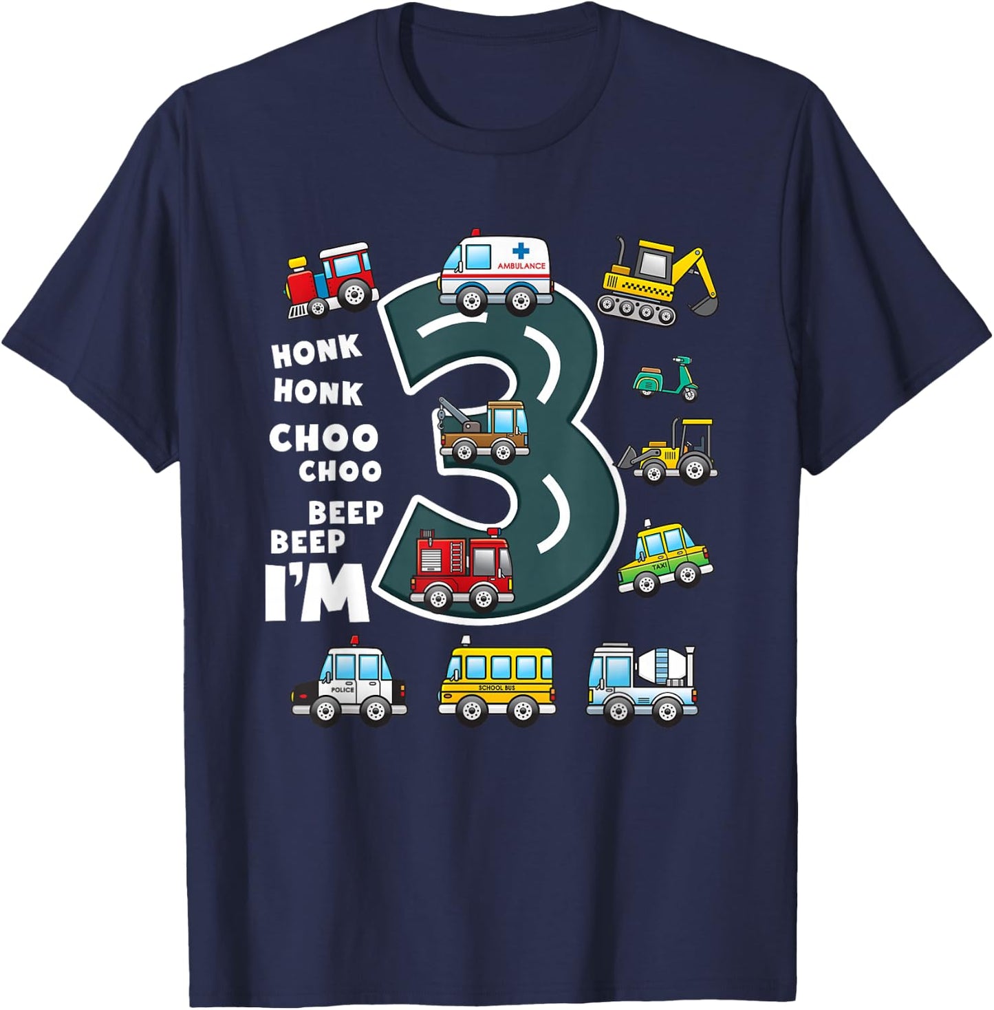 3rd Birthday Boy 3 Year Old Transportation Toddler Truck Car T-Shirt - T-Shirt | Navy