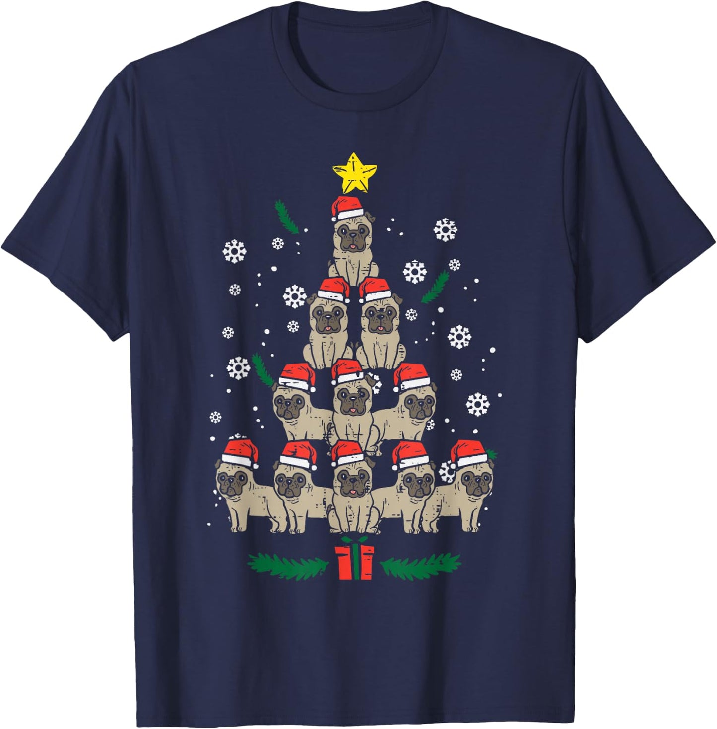 Pug Christmas Tree Dog Xmas PJs Pajamas Men Women Kids T-Shirt - T-Shirt | Navy