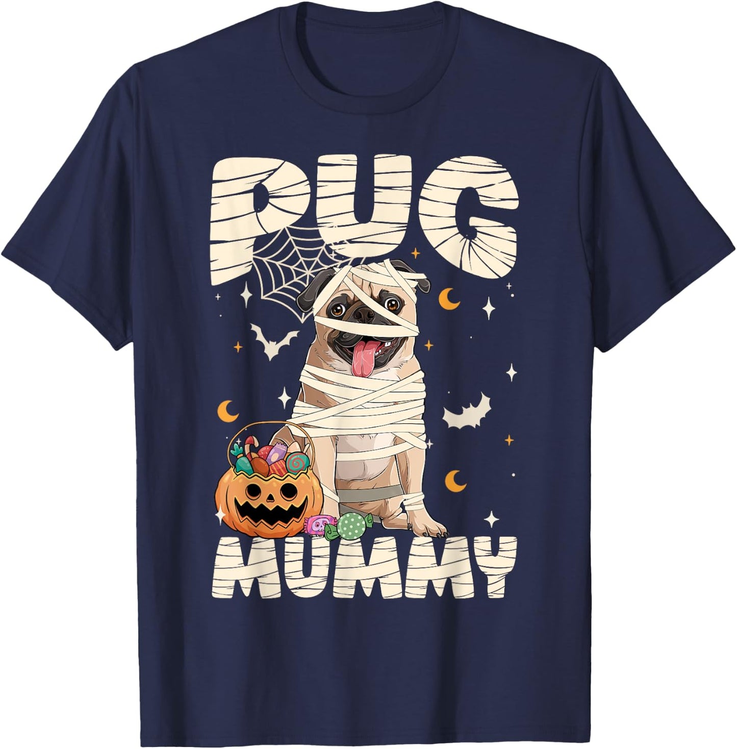Halloween Costume Pug Lover Mummy Dog Owner Women T-Shirt - T-Shirt | Navy