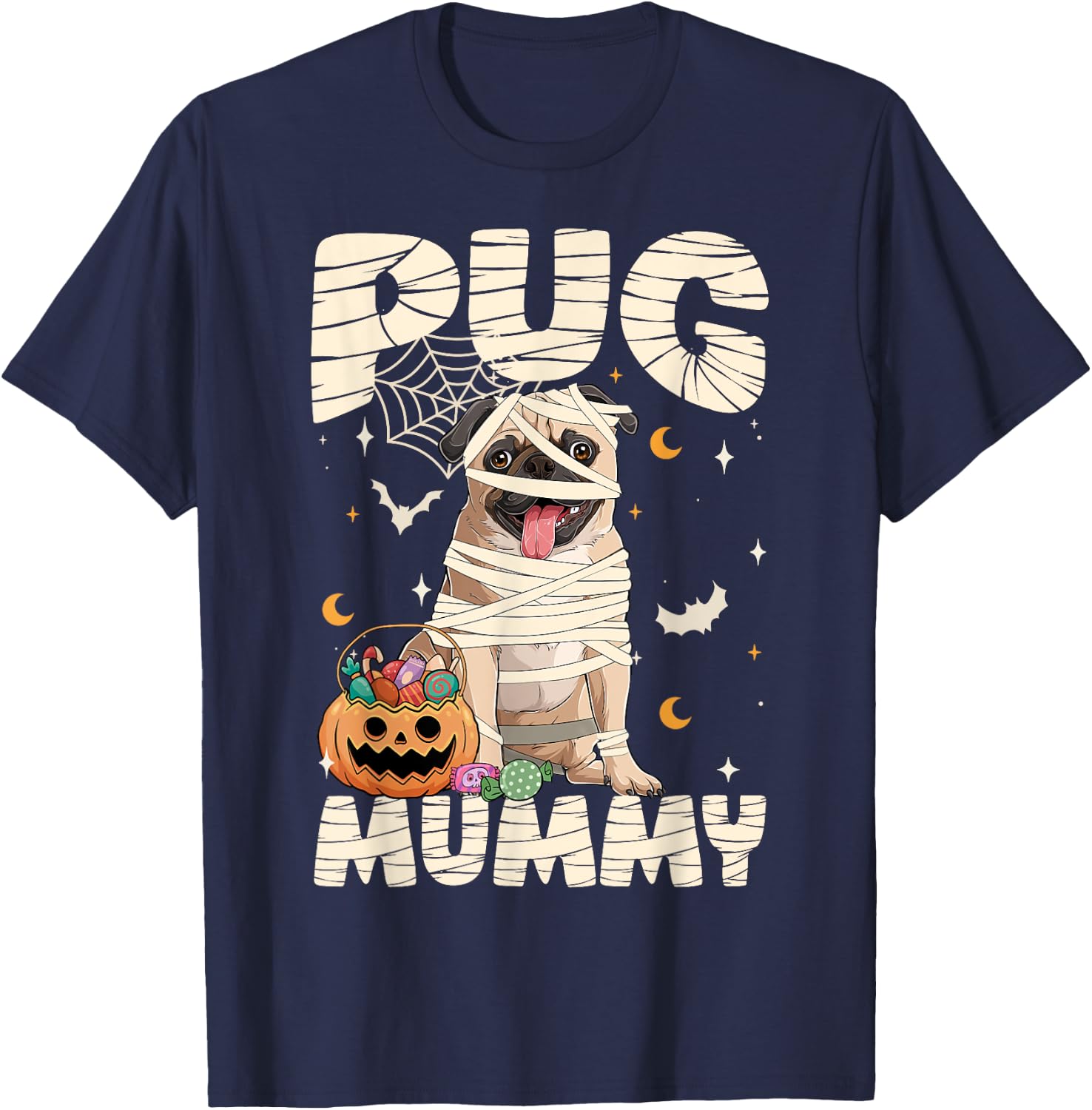 Halloween Costume Pug Lover Mummy Dog Owner Women T-Shirt - T-Shirt | Navy