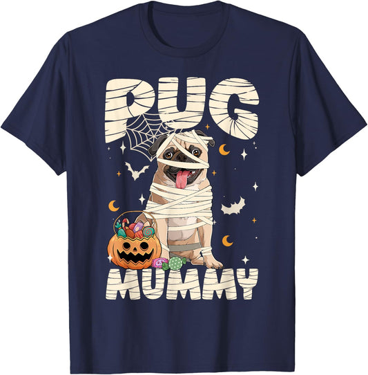 Halloween Costume Pug Lover Mummy Dog Owner Women T-Shirt - T-Shirt | Navy