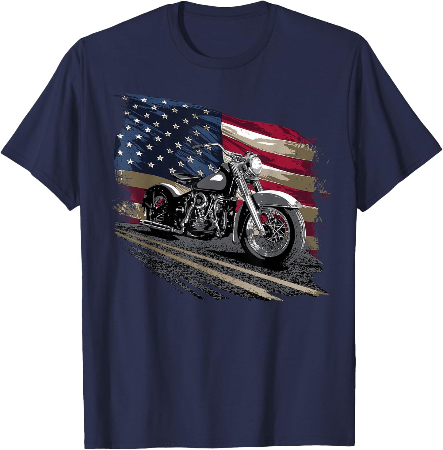 Open Air Road Trip Cruising Black Distressed American Flag Classic Fit T-Shirt - T-Shirt | Navy