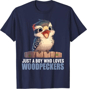 Just a Boy who loves Woodpeckers. Woodpeckers Woodpecker T-Shirt - T-Shirt | Navy