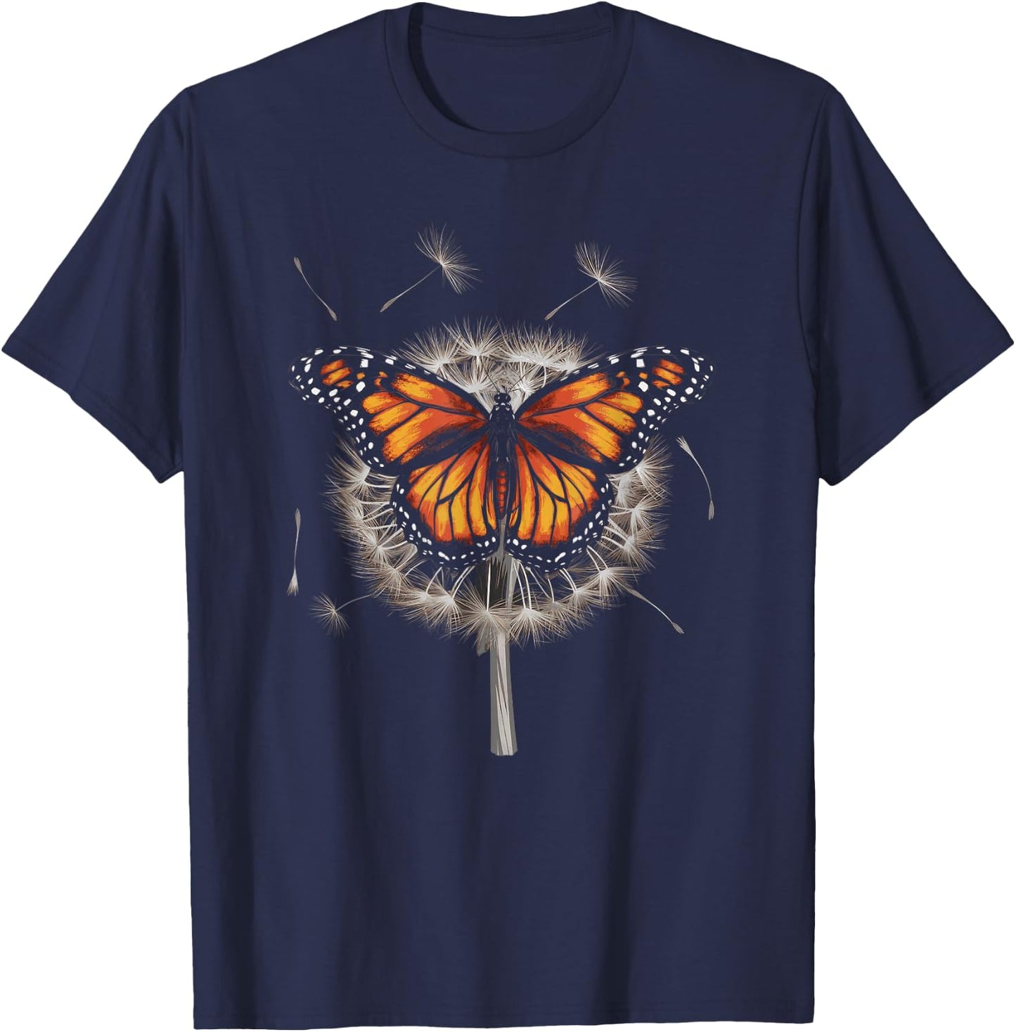 Monarch Butterfly With Dandelion T-Shirt - T-Shirt | Navy