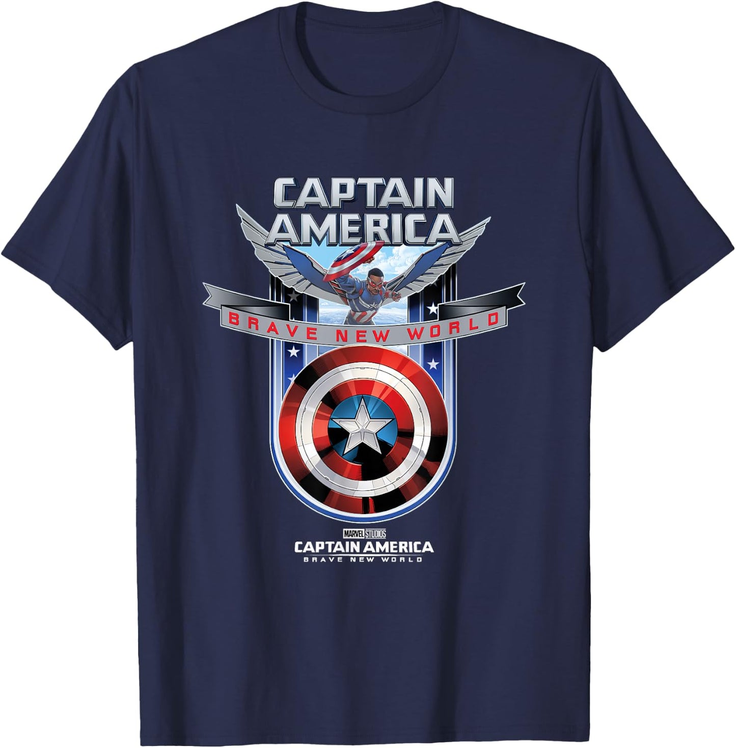 Marvel Captain America: Brave New World Shield Logo T-Shirt - T-Shirt | Navy