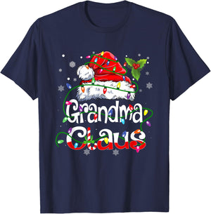 Grandma Claus Shirt Christmas Lights Pajama Family Matching T-Shirt - T-Shirt | Navy