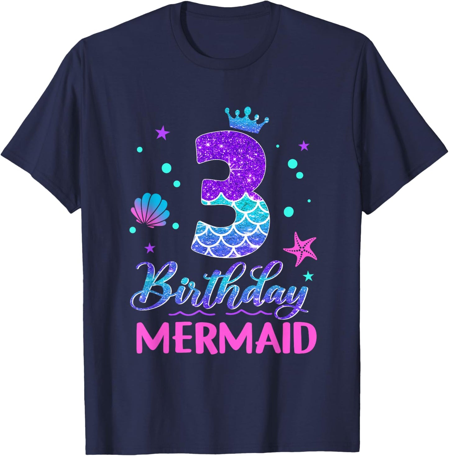 3rd Birthday Mermaid Tail 3 Year Old Girl Mermaid Party T-Shirt - T-Shirt | Navy