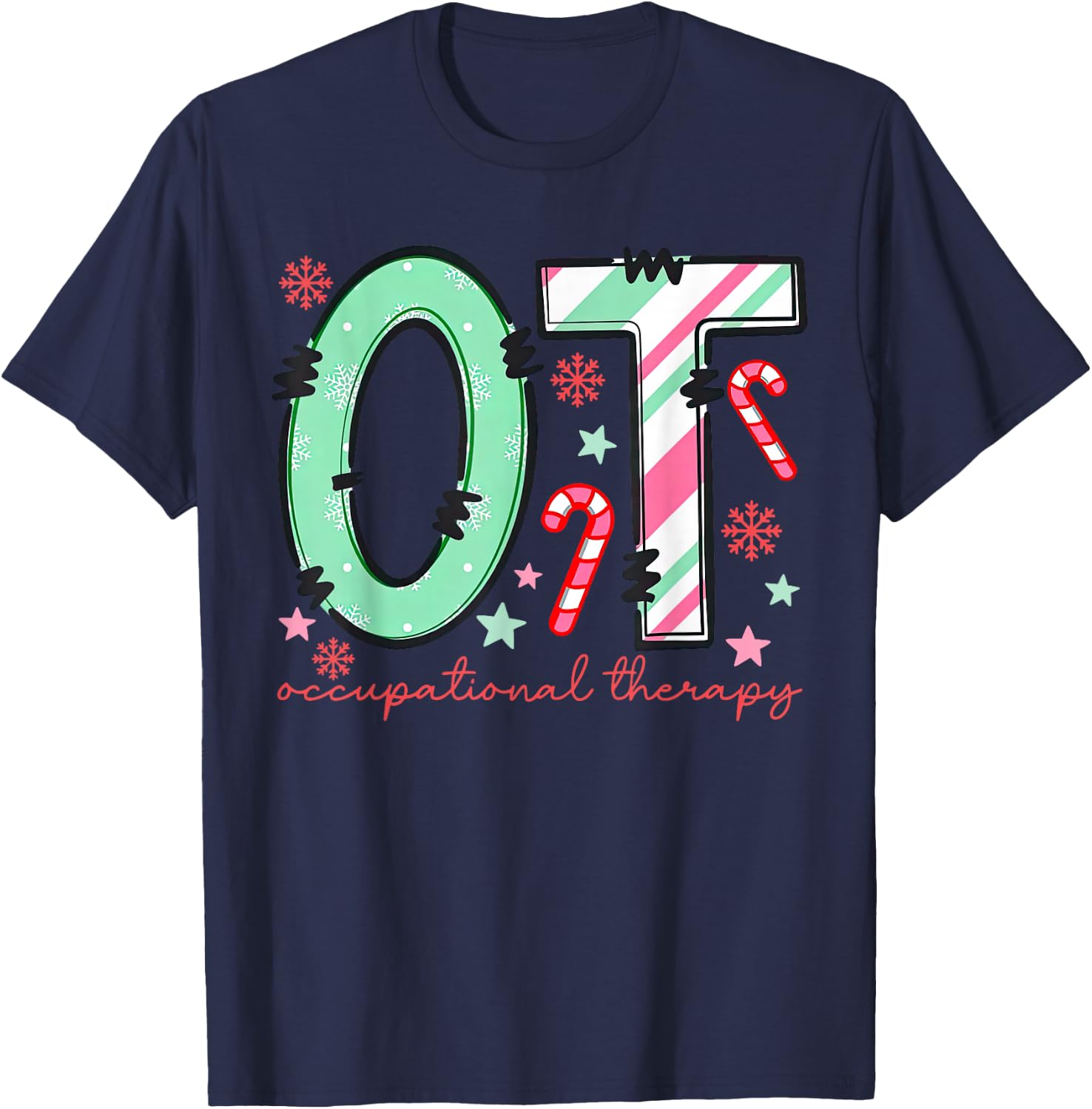 Retro Occupational Therapy OT Therapist Christmas Holiday T-Shirt - T-Shirt | Navy
