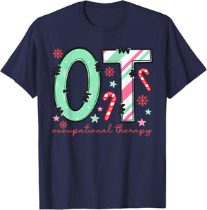 Retro Occupational Therapy OT Therapist Christmas Holiday T-Shirt - T-Shirt | Navy