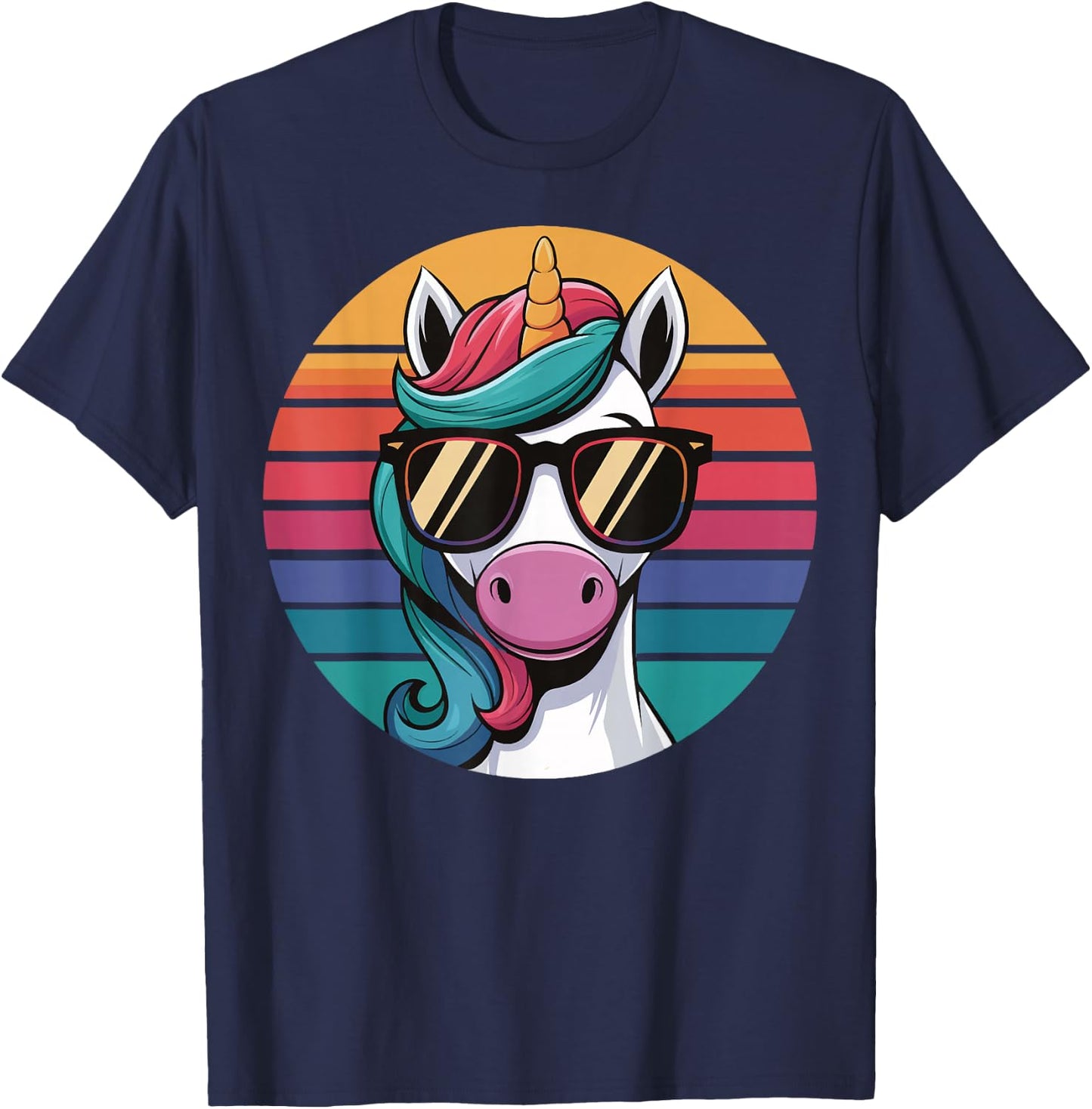 Unicorn Sunglasses Retro T-Shirt - T-Shirt | Navy