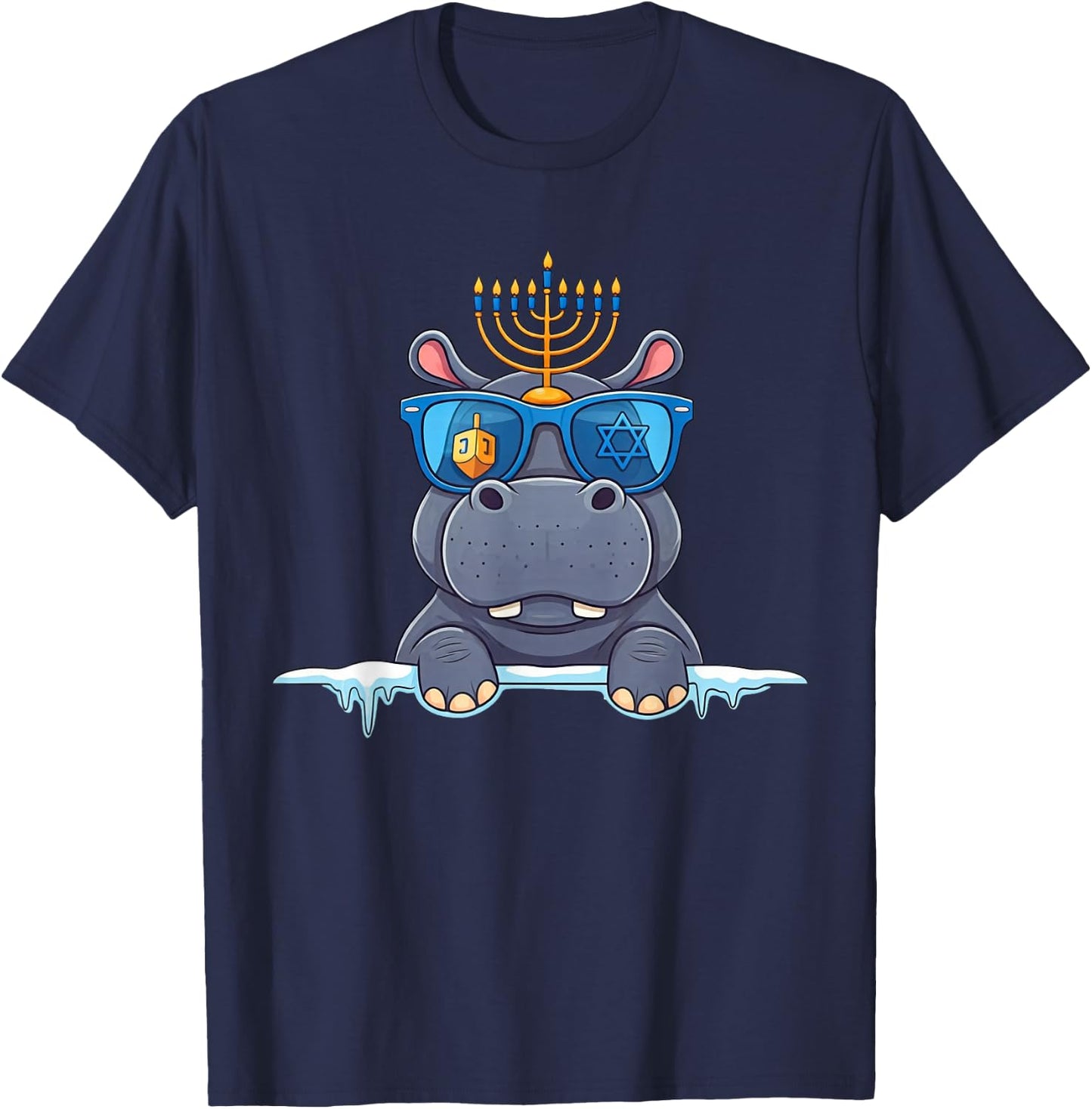 Hippo Menorah Dreidel Jewish Hanukkah Kids T-Shirt - T-Shirt | Navy